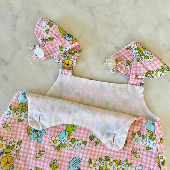 Vintage 70s Baby Girl Animal Gingham Floral Print Tank Top / 3 6 9 Months - Picture 6 of 8